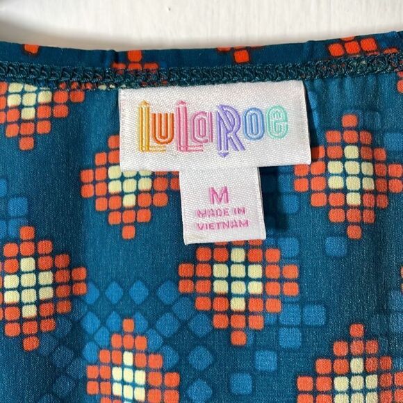LuLaRoe Joy blue & orange print long sleeveless duster open vest M - Picture 9 of 10